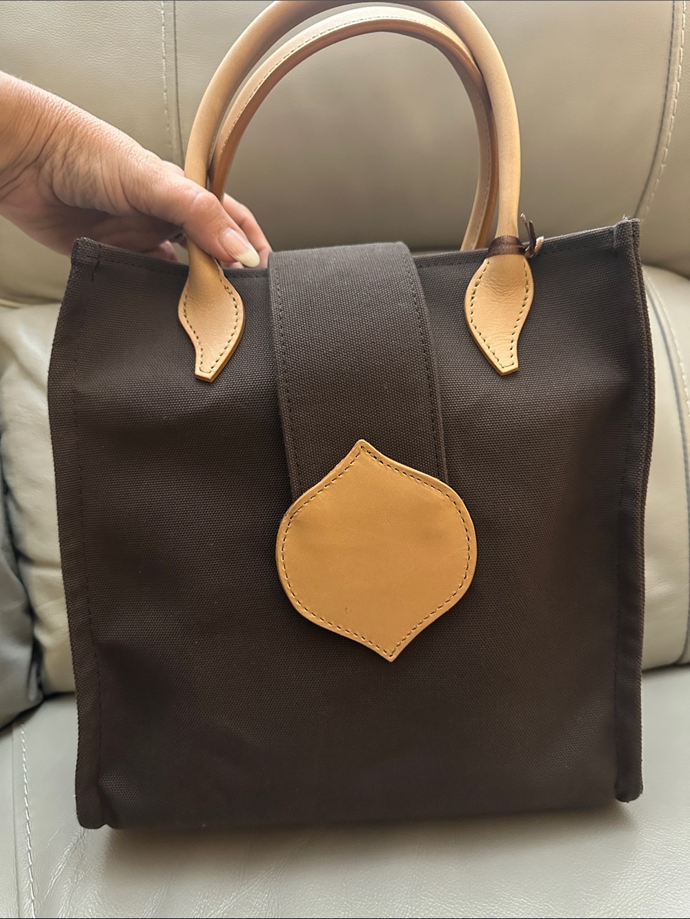 King Ranch Medium Size Brown & Tan Tote Bag with Leather Trim NWT